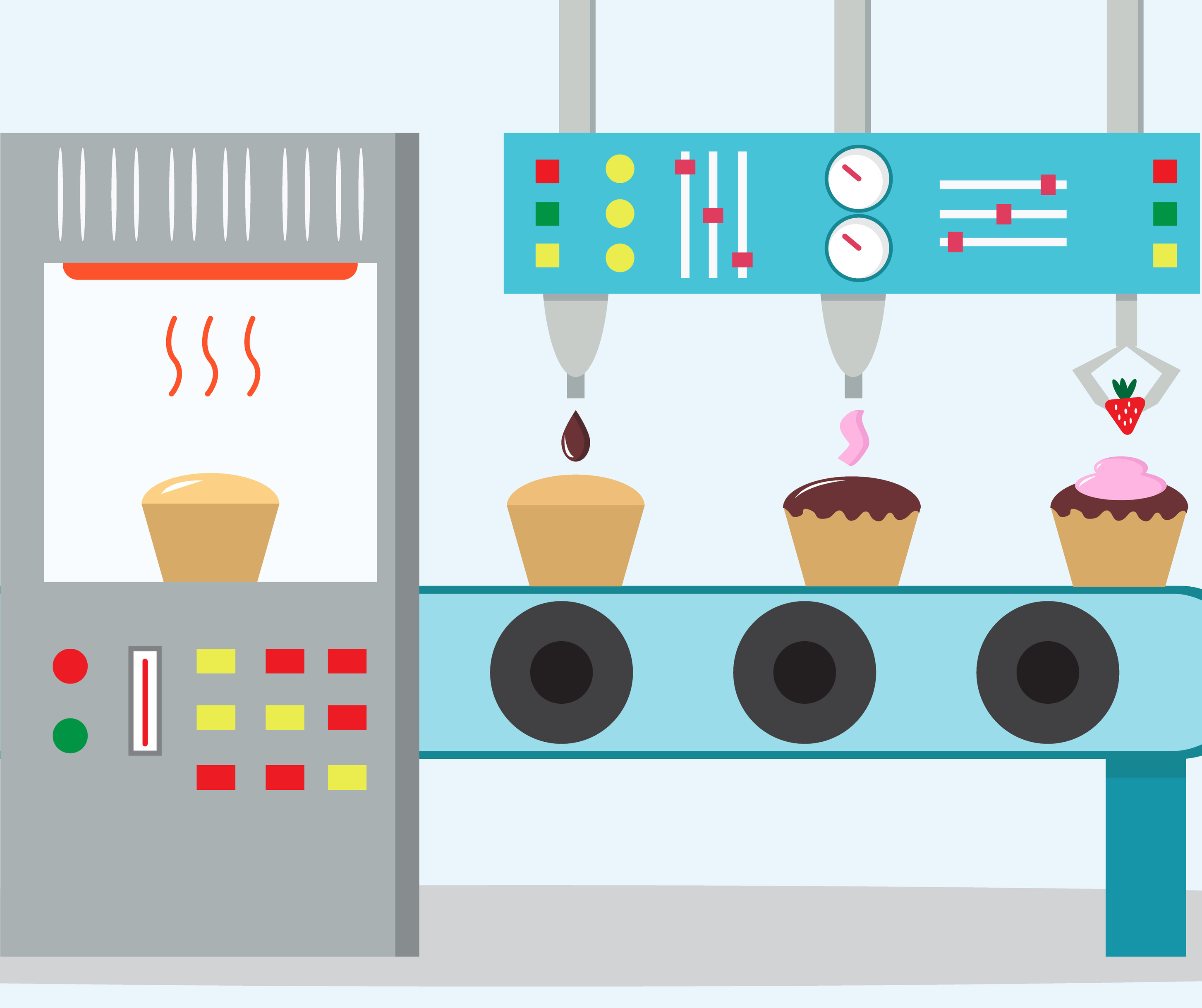 A cartoon of a conveyor belt using ERP Software	