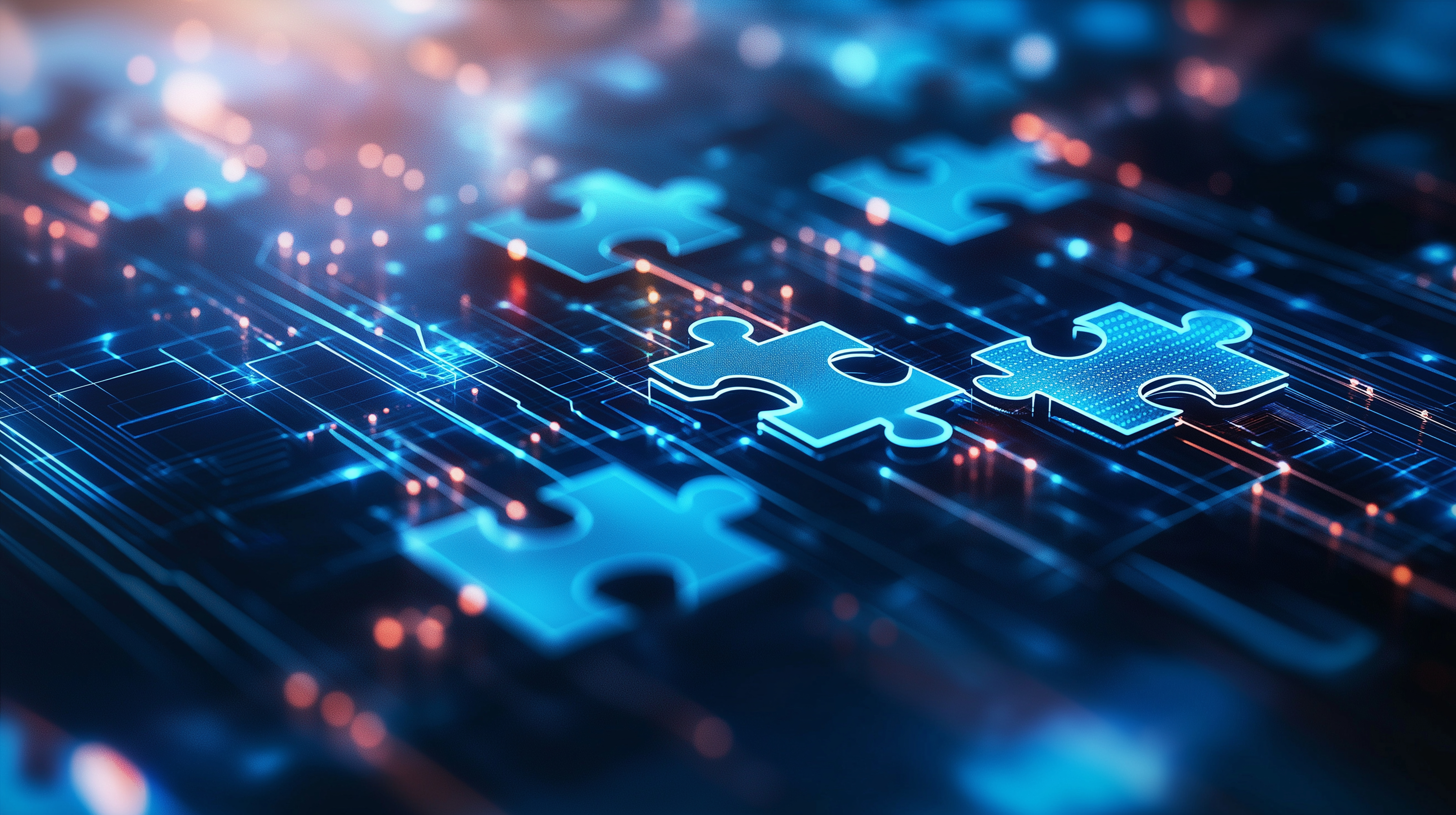 puzzle pieces coming together on a technology platform.